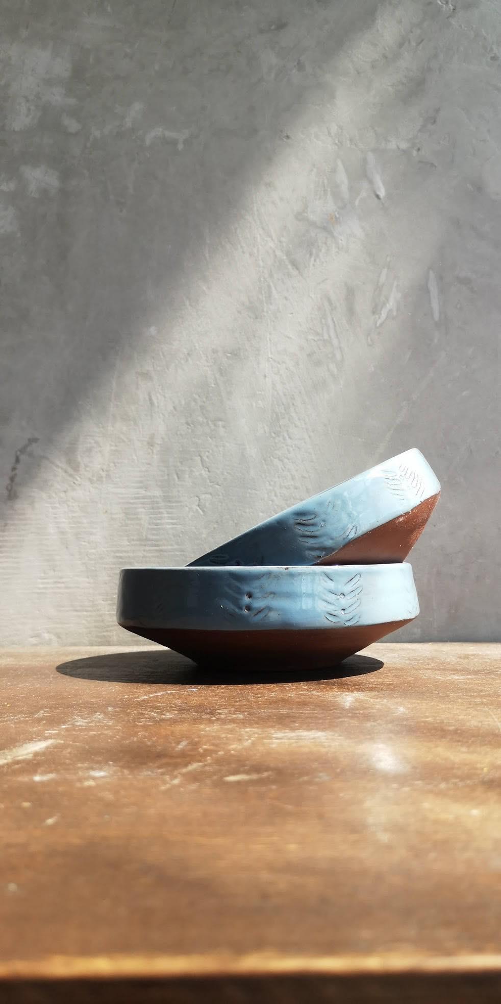 Red Clay Blue Enamel Bowls